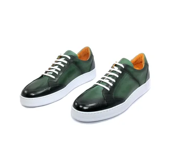 Handmade Green Sport Adidasi Mână Vopsit Gradient De Culoare, Naturală De Vițel, Piele, Barbati Casual Confort Ușoare Pantofi De Moda