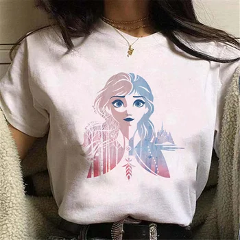 Harajuku Desene animate Disney Frozen II Regina de Gheata Elsa Gotic Print cu Maneci Scurte T-shirt Femei Topuri de Vara Streetwear Fete Tricou