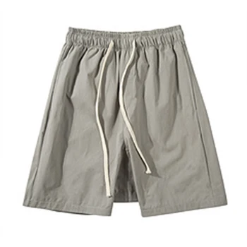 Harajuku Solidă Cordon Pantaloni Casual Barbati Supradimensionat Direct De Vară Pantaloni Scurți De Marfă Streetwear Liber Genunchi Lungime Pantaloni