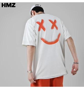 HMZ Smiley Imprimare Tricouri Harajuku Casual Streetwear Topuri Hip Hop Tricouri Barbati de Vara cu Maneci Scurte T Shirt de zi cu Zi de Moda de Top Tee Om