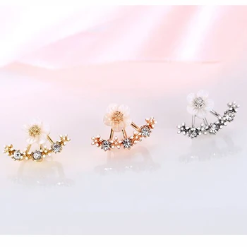 HOMOD Floare Cristale Cercei Stud pentru Femei de culoare de Aur Dublă față-Verso Moda Bijuterii Cercei Brincos