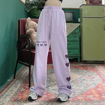 HOUZHOU Vara Harajuku Pantaloni Streetwear Femei Supradimensionat de Înaltă Talie Pantaloni Largi Picior Estetic Direct Moda coreeană Noi 2021