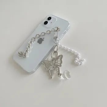 Ins Fluture Metal Lanț Pearl brățară Brățară de Caz Pentru iphone 12 Pro Max MiNi 11 X XS XR 6S 7 8 Plus SE S20 S21 FE Ultra Acoperi
