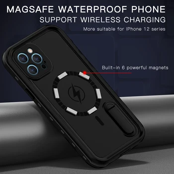 IP68 Real Impermeabil Caz de Telefon Pentru Magsafe IPhone 12 12 Pro 12Pro Max Scufundări Subacvatice Dovada de Apă Ascunde Suport Huse de Telefon