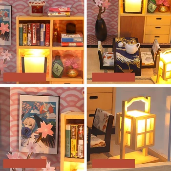 Japoneze Casa DIY Casa de Păpușă de Lemn Kit Miniatura, cu Lumină de Mobilier casă de Păpuși Roombox Asamblat Jucarii pentru Copii Fete Cadouri
