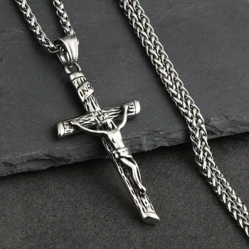 JINAO din Oțel Inoxidabil Lanț de Link-ul INRI Isus Cruce Pandantiv cruce&Coliere Barbati Moda Bijuterii Aur Argint Culoare Tatăl Cadou
