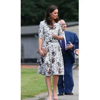 Kate Middleton Designer de Înaltă Calitate, de Vara Noi Femeile de Moda de Petrecere Birou de Epocă Elegant Jacquard Print cu Maneci Scurte Rochie