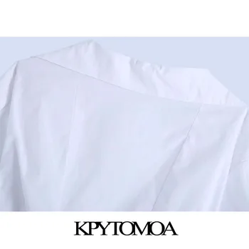 KPYTOMOA Femei 2021 Moda Cu Legat Crossover Bluze Albe Vintage Plisata Lung Maneca Feminin Tricouri Blusas Topuri Chic
