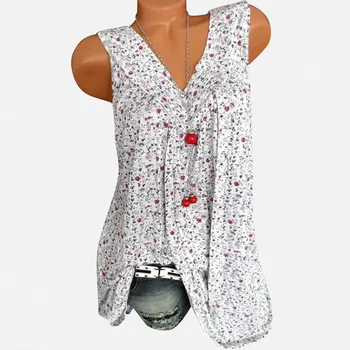 La modă de Vară Florale Imprimare Tricouri Femei Topuri Bluze fără Mâneci V-neck Loose Casual Shirt Doamnelor Elegante Blusas Mujer #S