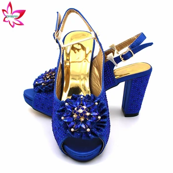 La modă Italian de Înaltă Calitate Pantofi pentru Femei Sac de Potrivire în Culoare Albastru Regal Nigerian Doamnelor Pantofi cu Shinnign Crysal
