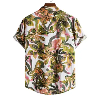 Laamei Lenjerie De Pat Maneca Scurta Tricou Bărbați Vară Florale Vrac Casual Hawaii Holiday Beach Shirt Tee Topuri Butoane Bluza Stil Național