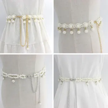 Lanț Pearl Femei Elegante Perla Curele Imitatie de Aur de Argint cu Margele Cârlig Subțire Betelie Metalice Decorative, Accesorii rochie Curea