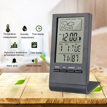 LCD Digital de Interior Termometru Higrometru Ceas Deșteptător Calendar, Stație Meteo Ceas de Birou Temperatură Umiditate Metru Barometru