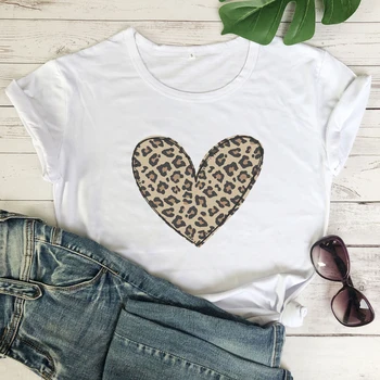 Leopard de Inima de Culoare de Imprimare T-shirt Femei Drăguț Grafic Valentine Tricou Top Estetic ' 90 Cadou de Ziua Îndrăgostiților Tricou Femme