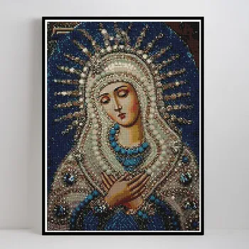 LZAIQIZG Diamant Mozaic Burghiu Plin de Pictogramă Pătrat Religie Diamant Pictura Fecioarei Maria Stras Brodat Cu Diamante