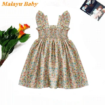 Malayu Copii Fete De Moda Rochii De Vară 2021 Nou Copil Dulce Floral Ciufulit Sling Costum Printesa 1-6 Y Casual Îmbrăcăminte Pentru Copii