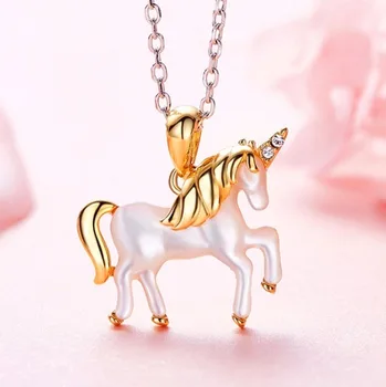 Manual Unicorn Drăguț Pandantiv Colier Cu Lanțuri De Aur Mini Animal Stil Romantic Bijuterii