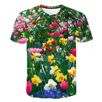 Men 'S Streetwear Noi de Vara 3d Roz Floare de Lalea T -Shirt Casual 3d de Imprimare T -Shirt de Flori de Plante S -6xl