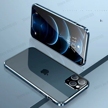Metal Magnetic Dublă față-Verso Sticlă Călită Telefon Caz Pentru iPhone 12 11 Pro Max 12 MINI rezistent la Șocuri Caz Flip Plin Caz de Protecție