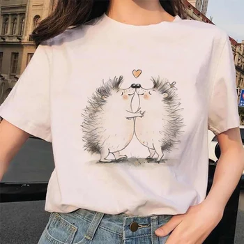 Moda Amuzant Arici De Imprimare Femei Tricou De Vara Harajuku Maneca Scurta Alb T Shirt Desene Animate Casual Femei Topuri Famels Tees
