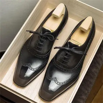 Moda barbati Casual de Afaceri High-end Negru PU Cusaturi Tubulare Dantela Confortabil de zi cu Zi Pantofi Oxford Pantofi Rochie KA292