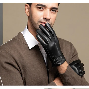 Moda De Calitate Superioară Din Piele Mănuși Pentru Bărbați Termică De Iarnă Ecran Tactil De Oaie Mănuși De Moda Încheietura Mâinii Subțire De Conducere
