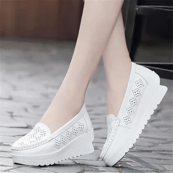 Moda Decupaj Femei Pantofi de Vara Split Mocasini din Piele pentru Femei Alb Plat Asistenta Pantofii Creepers Platforma Adidasi