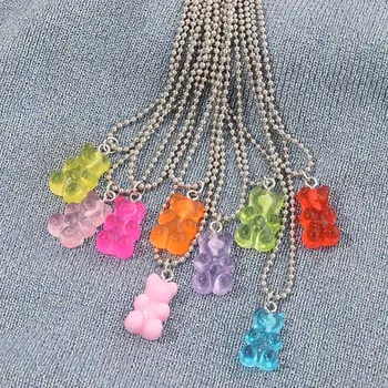 Moda Multicolor Transparent Urs Colier Drăguț Bomboane De Culoare Rășină Gummy Bear Pandantiv Colier Pentru Femei Bijuterii