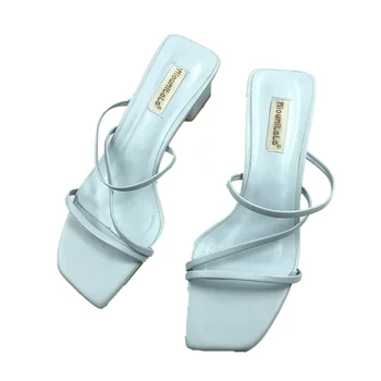 Moda Nou Flip-Flops Deget De La Picior Pătrat Designer Papuci De Femei Pantofi De Vara Pentru Femei Slide-Uri Catâri Tocuri Înalte În Aer Liber Femei Sandale 2021