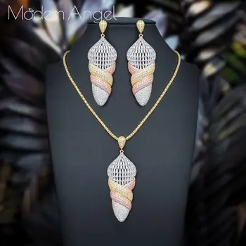 ModemAngel de Lux Picătură de Apă de Cristal Zircon Naija Nunta Pandantiv COLIER CERCEI Pentru Dubai Femei Bijuterii de Înaltă Calitate