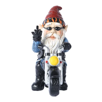 Motociclist Gnome Cu Motocicleta Statuie Rășină Figurina Pitici de Gradina Decoratiuni pentru Terasa, Curte Gazon, terasa Plină de Culoare MOWA889