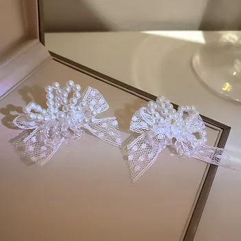 Negru Dantelă Albă Simulate Perla Floare Picătură Cercei Pentru Femeile Nunta Bijuterii De Moda