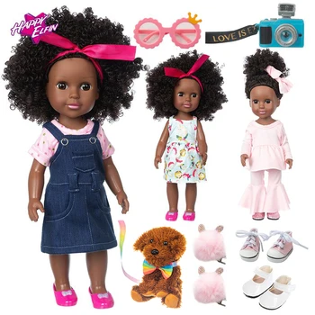 Negru Papusa Haine de Fata 14inch negru Papusa Accesorii și pantofi de supraveghere si ochelari și Ac de păr pentru Păpuși pentru Copii Distractiv Jucărie pentru Copii Cadouri