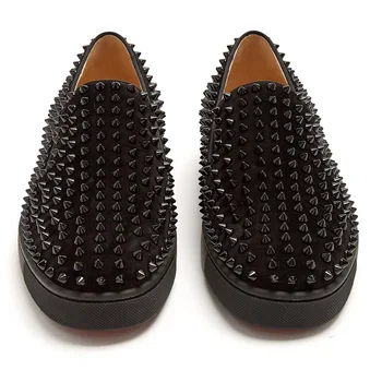 Negru Împânzit Pantofi Loafer Om Rotund Toe Nit Plat Pantofi Pentru Bărbați De Moda Casual, Pantofi