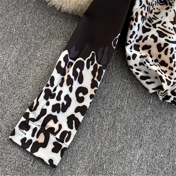 Negru Șifon Bluza Femei cu Maneci Lungi Rever Moda Leopard de Imprimare Tricouri Primăvară Vrac Femei topuri si Bluze 2021 Noi