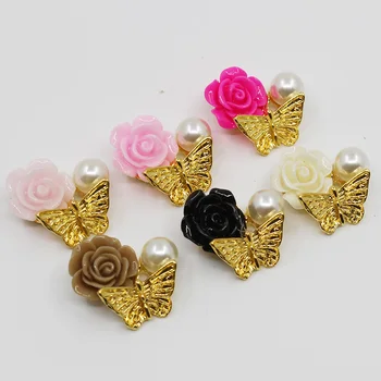 Noi 10Pc 20MM Oval Perla rășină trandafiri Butonul de aur de metal de Mireasa cu flori decora păr accesorii scrapbooking
