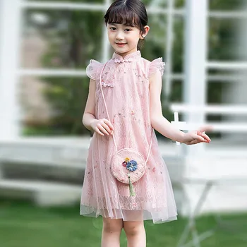 Noi 2021 Baby Girl Cheongsam dressup cu Geanta Trendy Vara Fete, Rochii de Petrecere pentru Copii Printesa Rochie de Haine pentru Copii De 5 6 7 8 Ani