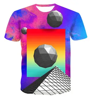 Noi 3d Dinamic de Imprimare a Imaginii Geometrice de Culoare Model de Vara T -Shirt Respirabil de Sus Psihedelice Vertij T -Shirt Tendință de Cuplu