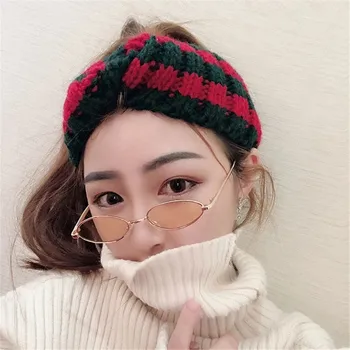 Noi De Iarna Croșetat Bentita Coreean De Tricotat Pălării De Lână Dulce Cu Dungi Accesorii De Par Largă Să-Și Spele Fața Eastic Hairband Femei