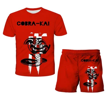 Noi de Vara Tricouri Copii Costum Moda Băieți și Fete Desene animate Șarpe Cobra Kai T-Shirt, pantaloni Scurți 2 buc set Imbracaminte Casual Copii Treninguri