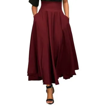 Noi Fuste Elegante pentru Femei de Moda de Înaltă Talie Ars Plisate Fuste Lungi Tiganca Fusta Maxi +buzunare Plus Dimensiuni Fusta Lunga#f30