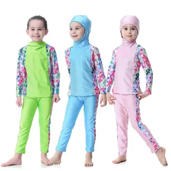 Noi modeste costume de baie pentru musulmani fata de copii maneca lunga Islamic costum de baie cu gluga mozaic plaja poarte costum de baie hijab XX-420