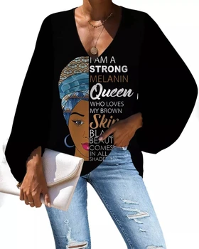 Nopersonality Moda Femei cu Maneci Lungi Vrac Felinar Bluza Neagra Femeile Afro Fete Mari Dimensiuni V-neck Plajă de Vară Sexy Șifon