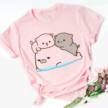 Nou tricou femei drăguț piersic pisica și ursul de desene animate de imprimare t tricoul femme moda Harajuku ' 90 casual fete tricou roz topuri
