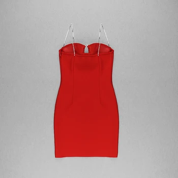 Noua Moda Femei Designer Red Mini Bodycon Bandaj Rochie Fără Mâneci V Gât Rochie Petrecere Sexy