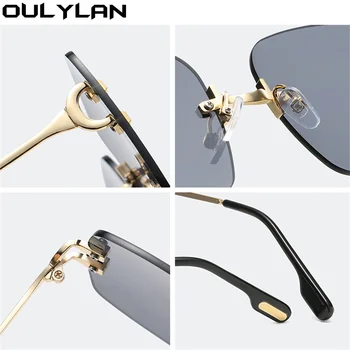Oulylan Retro fără ramă de ochelari de Soare pentru Femei Brand de Lux de Designer Metal Ochelari de Soare Barbati Pătrat la Modă Ochelari de Nuante de Rosu UV400