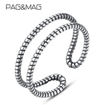 PAG&MAG Argint 925 Model în Relief Layerd Deget Inel Stil Vintage Gol Reglabil Inele Bijuterii Fine SR0141
