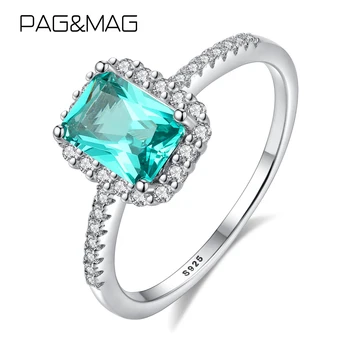 PAG&MAG Real 925 Sterling Silver Square Emerald Inele Pentru Femei Declaratie Trupa de Nunta Inele Bijuterii Fine SR0151