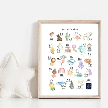 Panza Pictura Alfabetul Cu Animale de Imprimare Numere de Învățământ Poster pentru Copii Pepinieră Arta de Perete pentru Copii loc de Joacă Decor de Perete