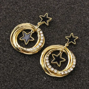 Pendientes de estrella de cinco puntas de cristal para mujer, aretes de Plata de Ley 925 chapados ro oro de , accesorios de joye